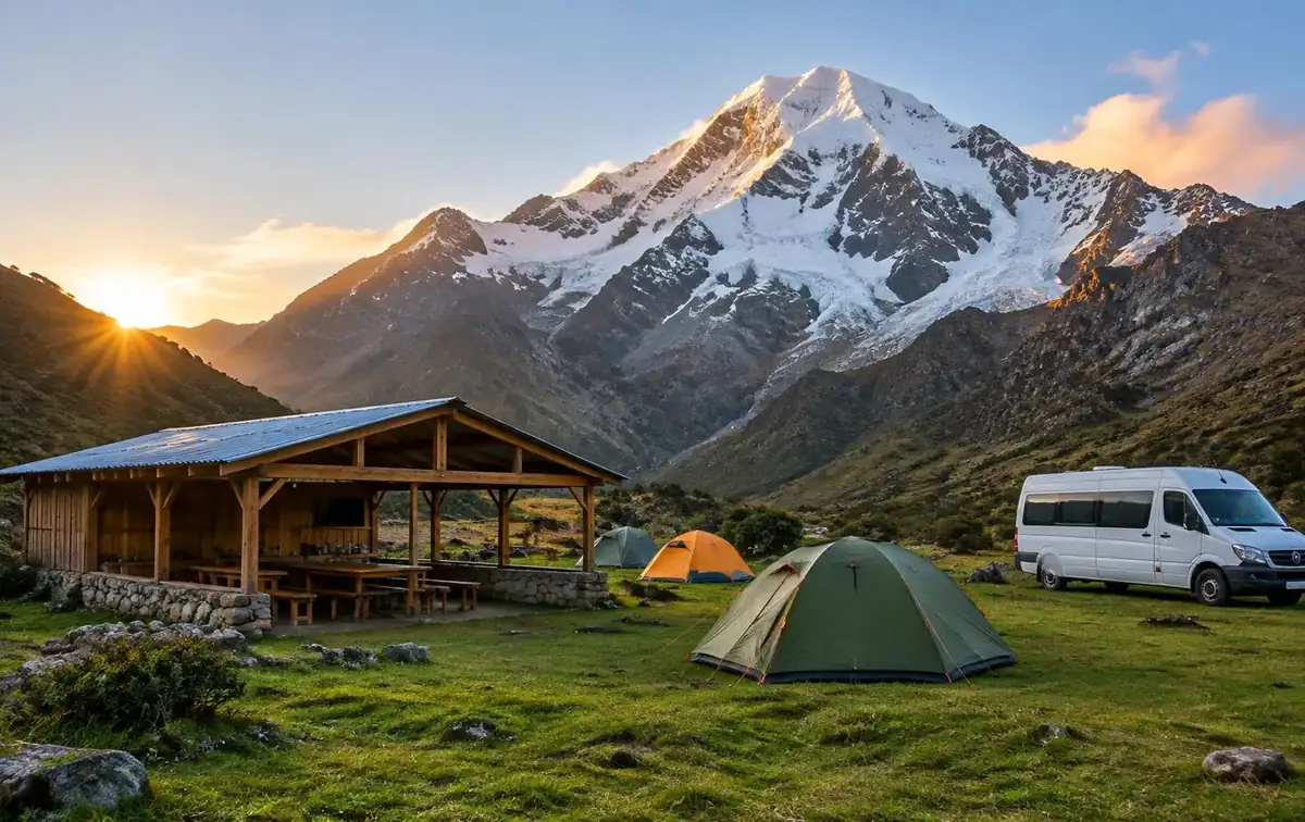 Soraypampa campsite at sunrise, the trailhead for the humantay lake tour from cusco