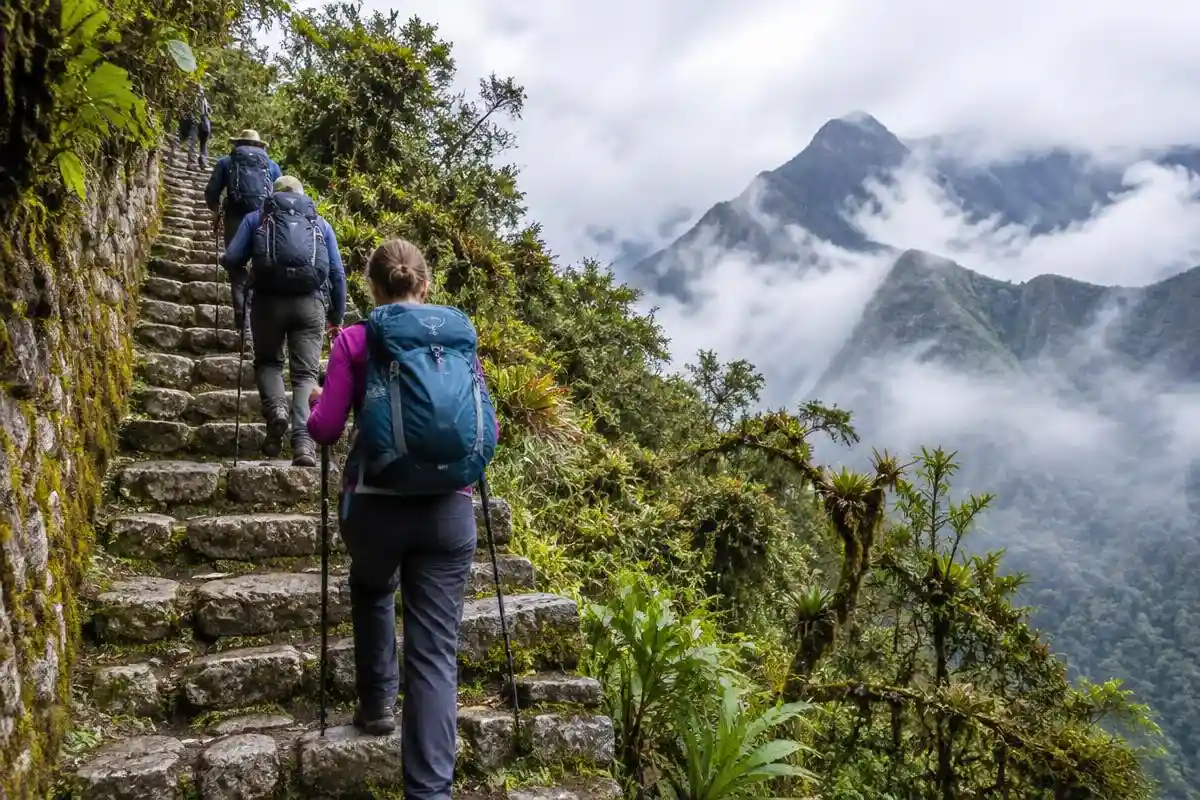 Stone Inca Trail path winding through Andes mountains on the classic 4-day trek