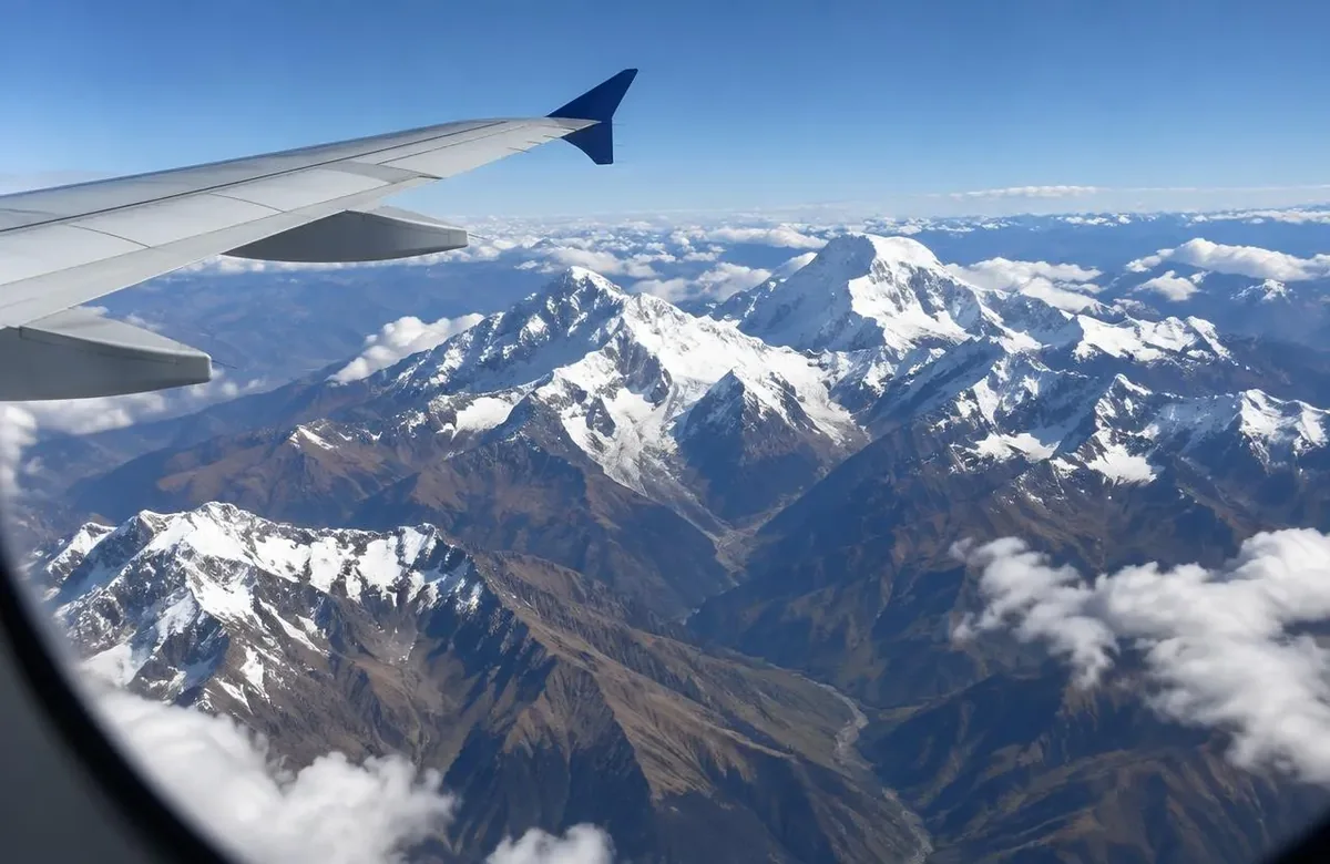 Andes mountains from the plane window on the Lima to Cusco flight