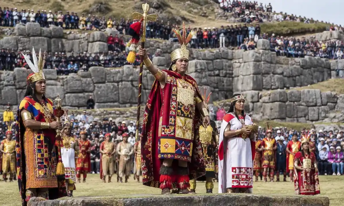 Inti Raymi performers at Sacsayhuamán in Cusco during June