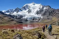 Ausangate glacier and red mountain slopes on the 5-day Ausangate trek in Peru