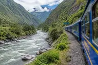 Train beside the Urubamba River on a Machu Picchu tour starting from Lima