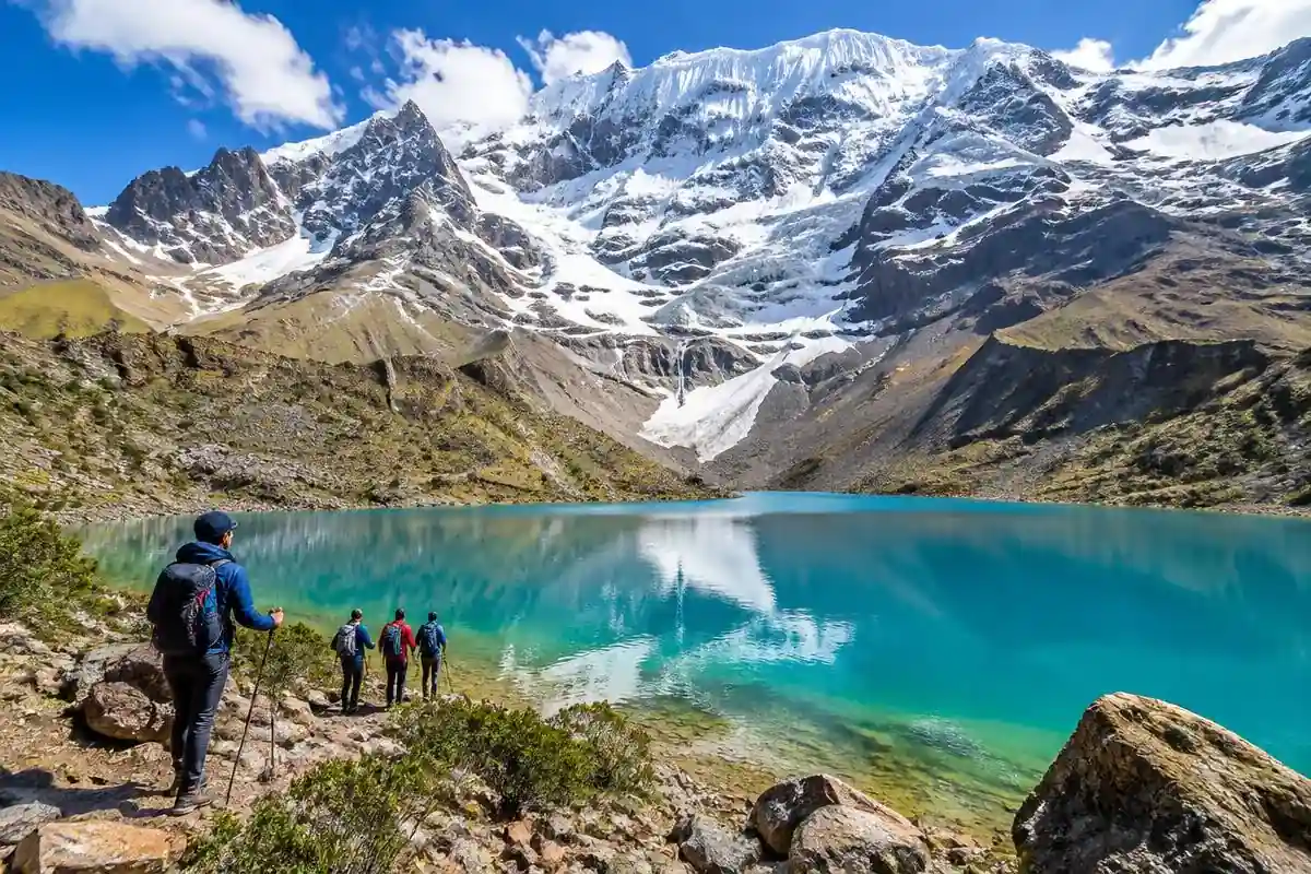 Snowy Salkantay peak above the trekking trail on the 5-day route to Machu Picchu